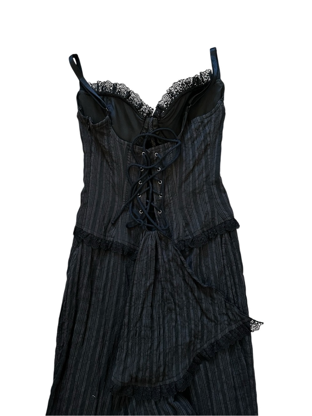 Vintage Lip Service Black Corset Lace Gown Dress Dark Victorian Goth Steampunk - Picture 6 of 12